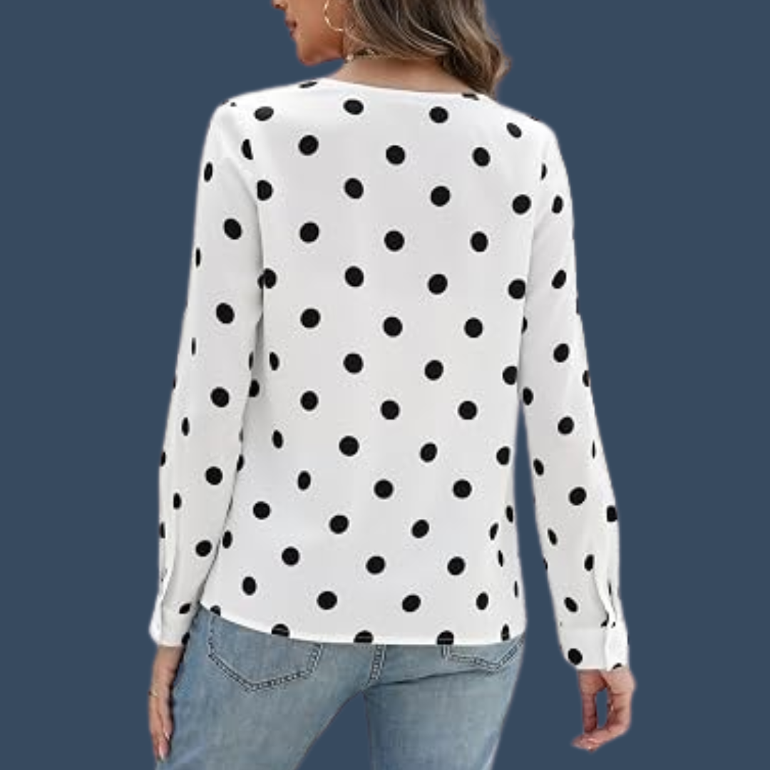 Freja – Elegant Prickig Blus med V-ringning
