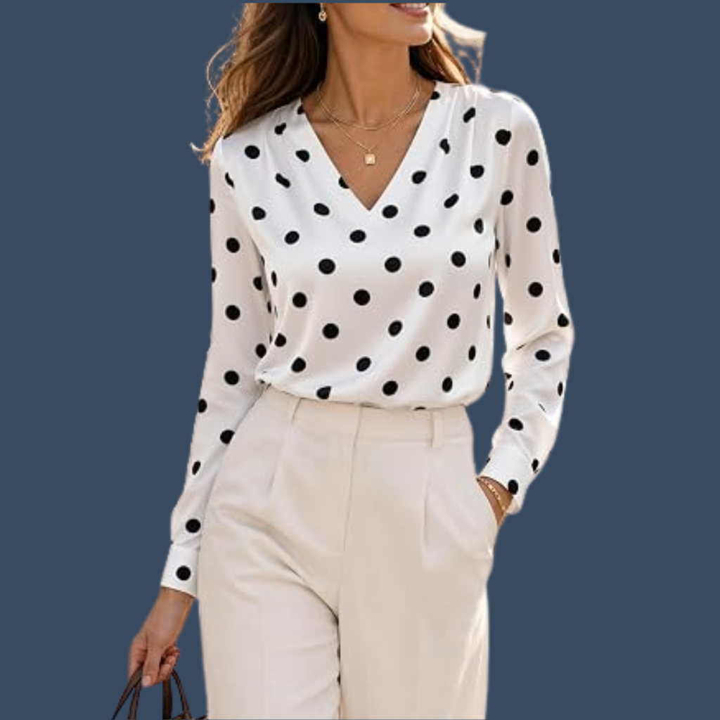 Freja – Elegant Prickig Blus med V-ringning